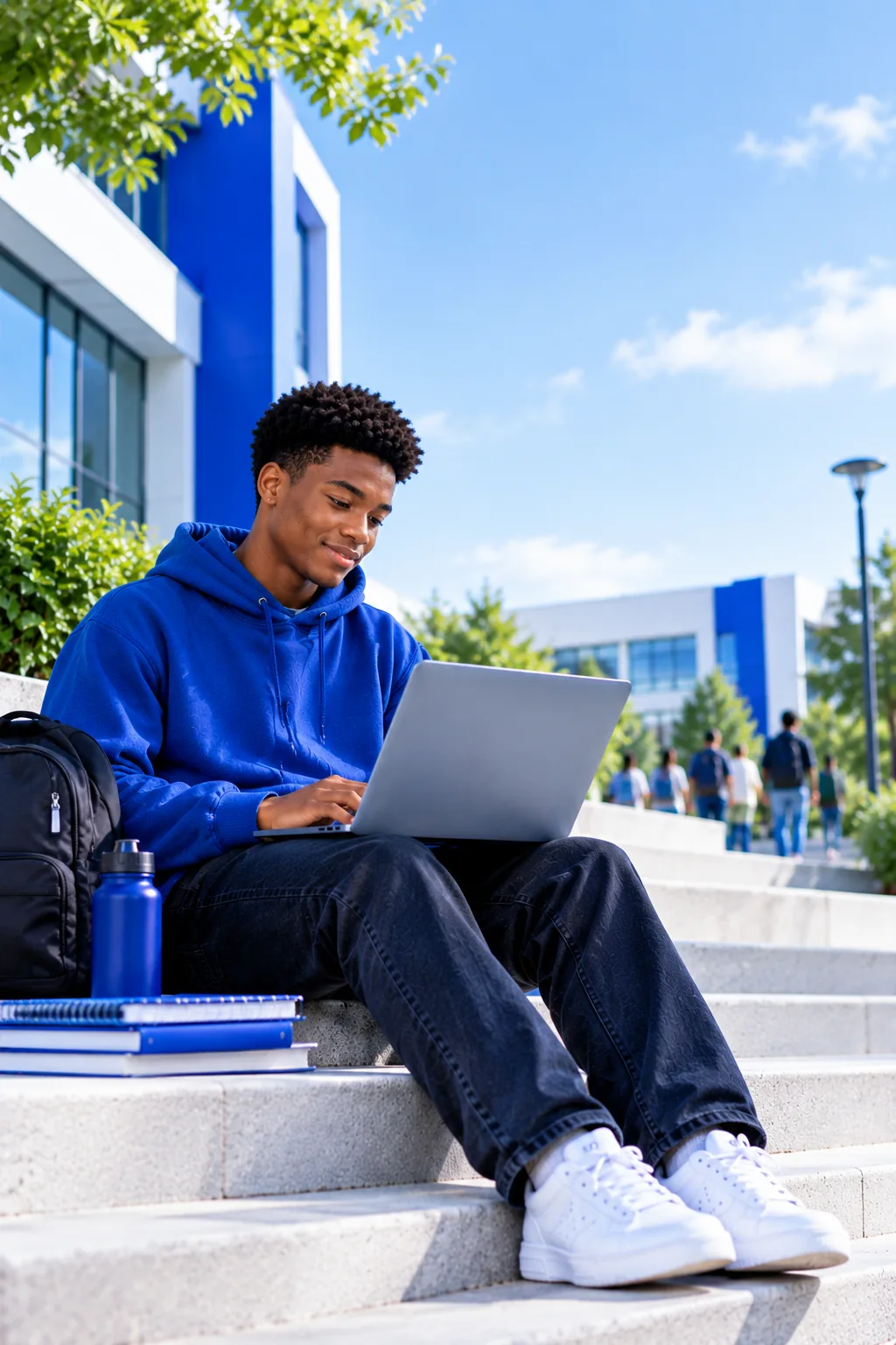 Student studying on campus