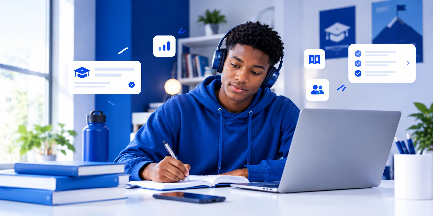 Focused student studying in a modern study space